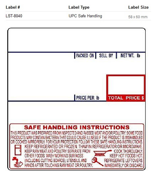 LST - 8040 - UPC with Safe Handling (58x60 MM) Lot of 50 Cases